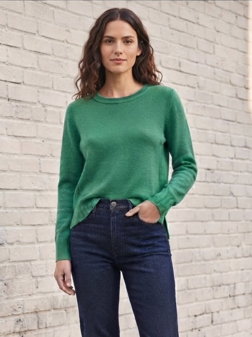 Green Crewneck Soft Knit Sweater Medium